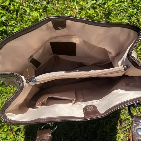 Penelope Signature Sateen North/South tote bag, Tan/Brown with cream lining - Picture 4 of 5